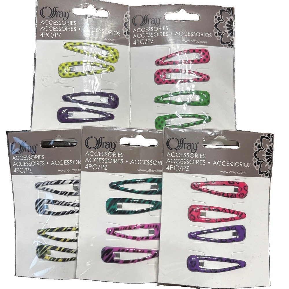20 NEW 2" Snap Clip Bendy Hair Barrettes Metal, Patterns, Pink, Purple, Green